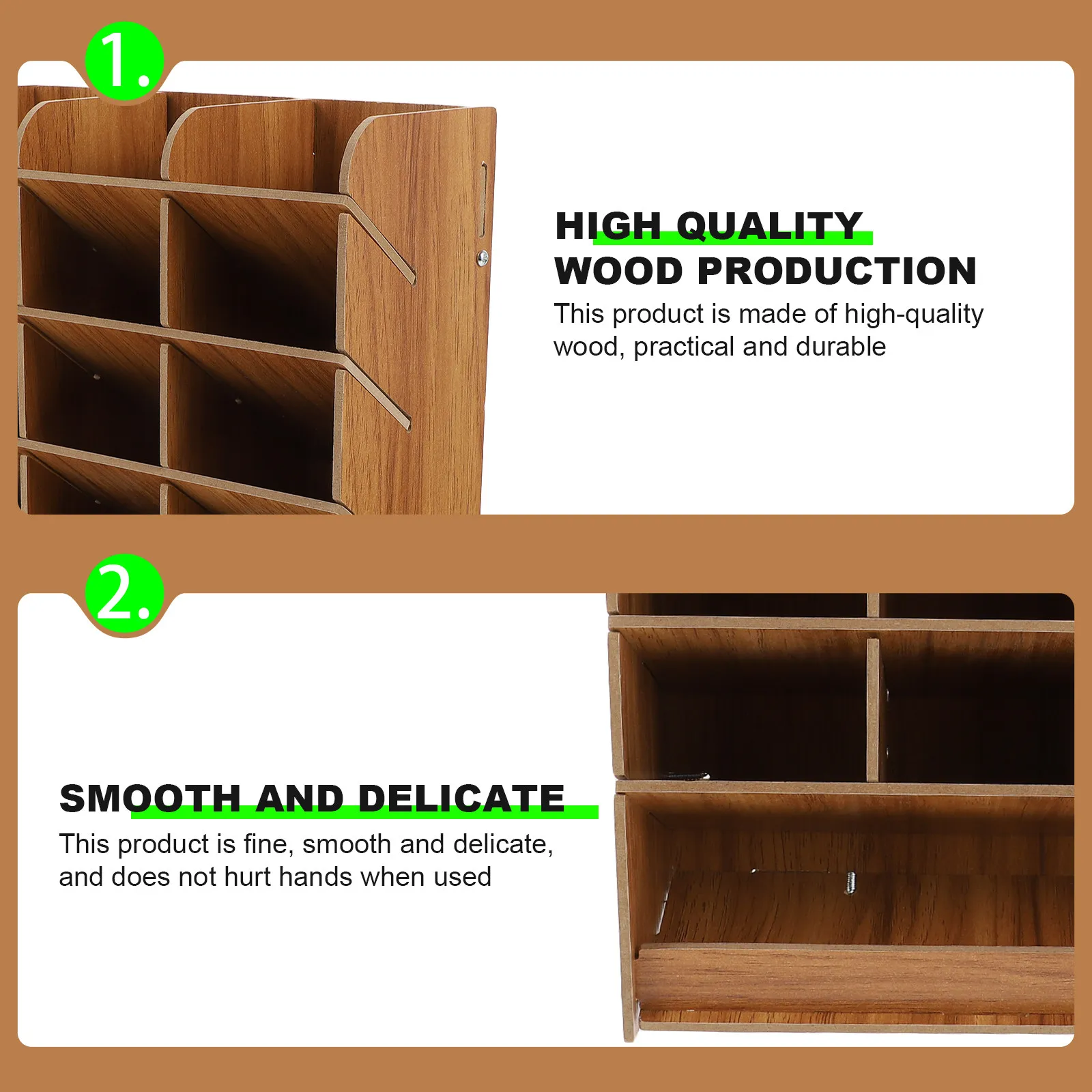 Natural Wood Multi-Grid Pen Holder Creative Desktop Decoration Large Capacity Pencil Box Office Stationery Organizer