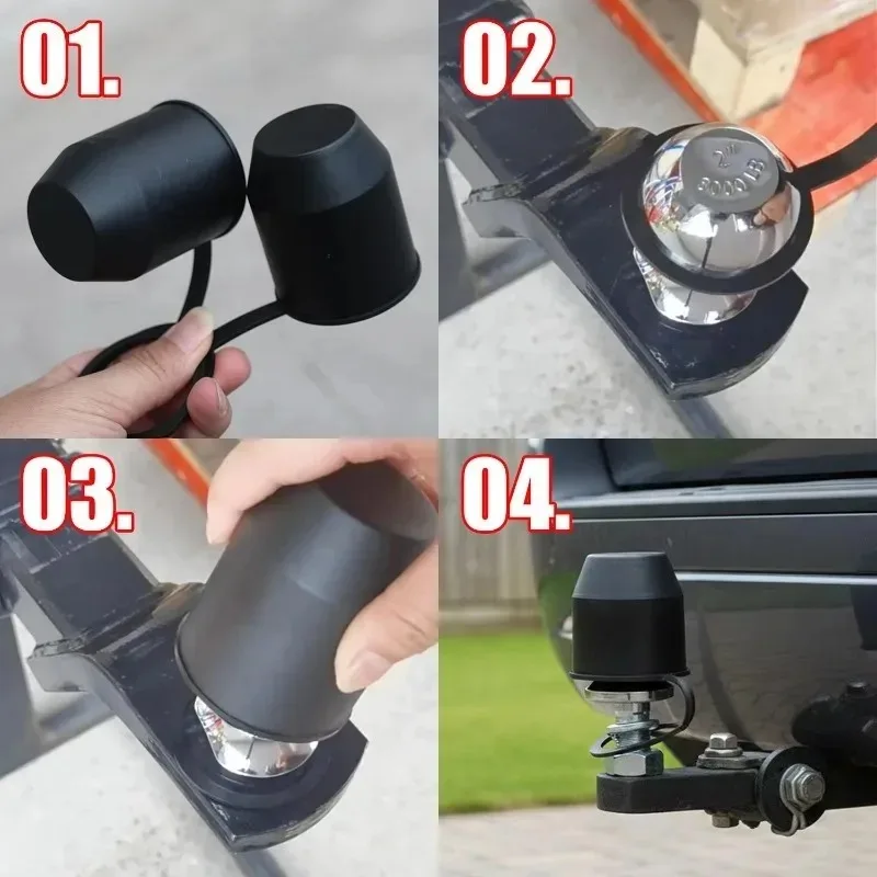 1/2pcs Universal Car Trailer Towball Protective Cover Black Cap 50mm Towing Hitch Caravan Auto Tow Bar Ball Cover Accessories view 4