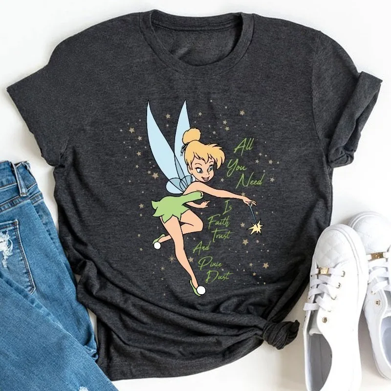 تي شيرت ديزني بيتر بان تينكر بيل للجنسين كل ما تحتاجه هو الإيمان والثقة وبيكسي الغبار ديزني لاند رحلة عائلية قميص هدية ديزني #3