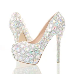 Pumps Women Shoes Round Toe Multicolour Rhinestone Slip-On PU 11CM 14CM Thin High Heels Lady Wedding Japanese Style Women Shoes