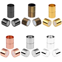 SAUVOO-cierres magnéticos fuertes cilíndricos de latón, hebilla de ajuste, conectores de pulsera de cordón de cuero, accesorios de joyería DIY, 5 unidades por lote