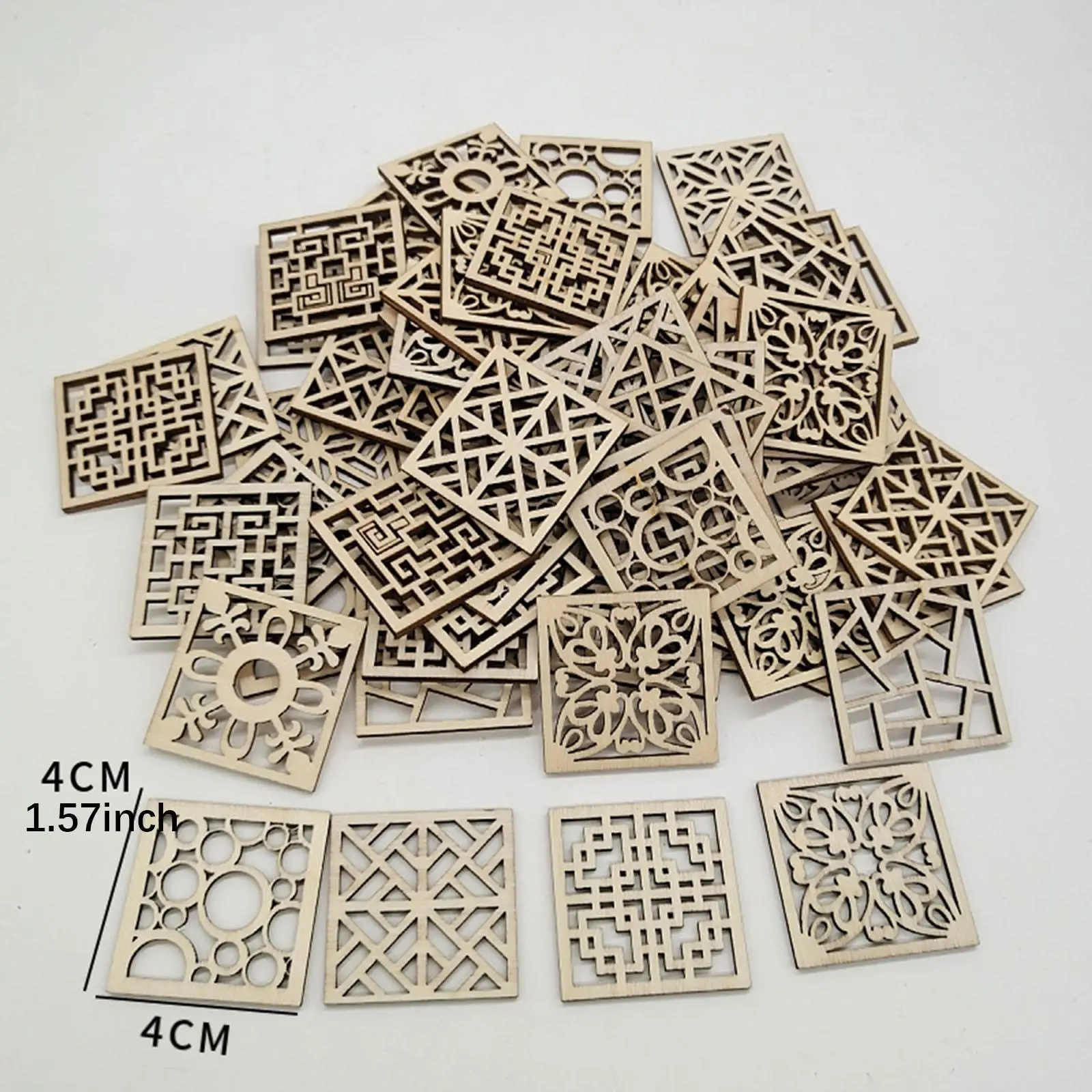 100x enfeites de madeira 4x4 cm pequeno quadrado oco fatia floral para artesanato decoração cartão fazendo diy artesanato pintura