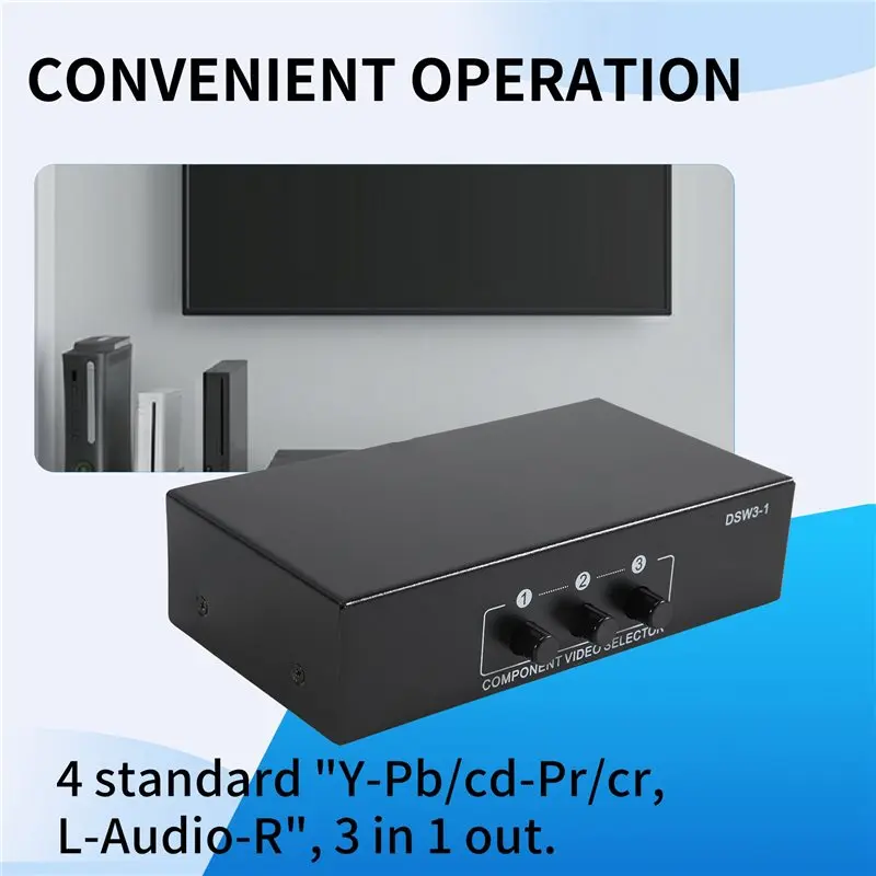 New!!RGB Component Switch Selector 5 RCA 3-Way YPBPR Cable Component Switch AV Switcher For PS2 Wii DVD Player TV