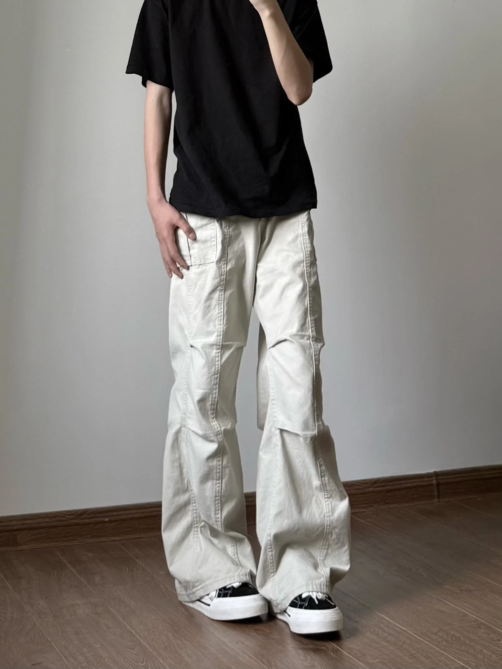 

American High Street Retro Cleanfit Folded Multi-ket Work Pants Men Straight Leg Slimming Flared Casual Pants Jeans