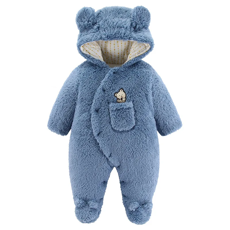 Cute Plush Bear Baby Boy Romper Infant Girl Overall Jumpsuit Spring Autumn Hooded Baby Rompers 0 3 6 9 12 Months Newborn Clothes