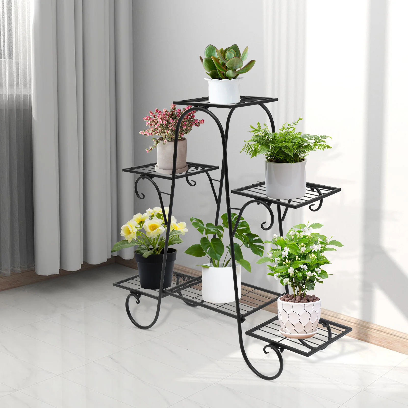 Multifunctional Metal Plant Stand Powerful Load Bearing Atmosphere Maker For Balconies, Dining Rooms, Stores Black