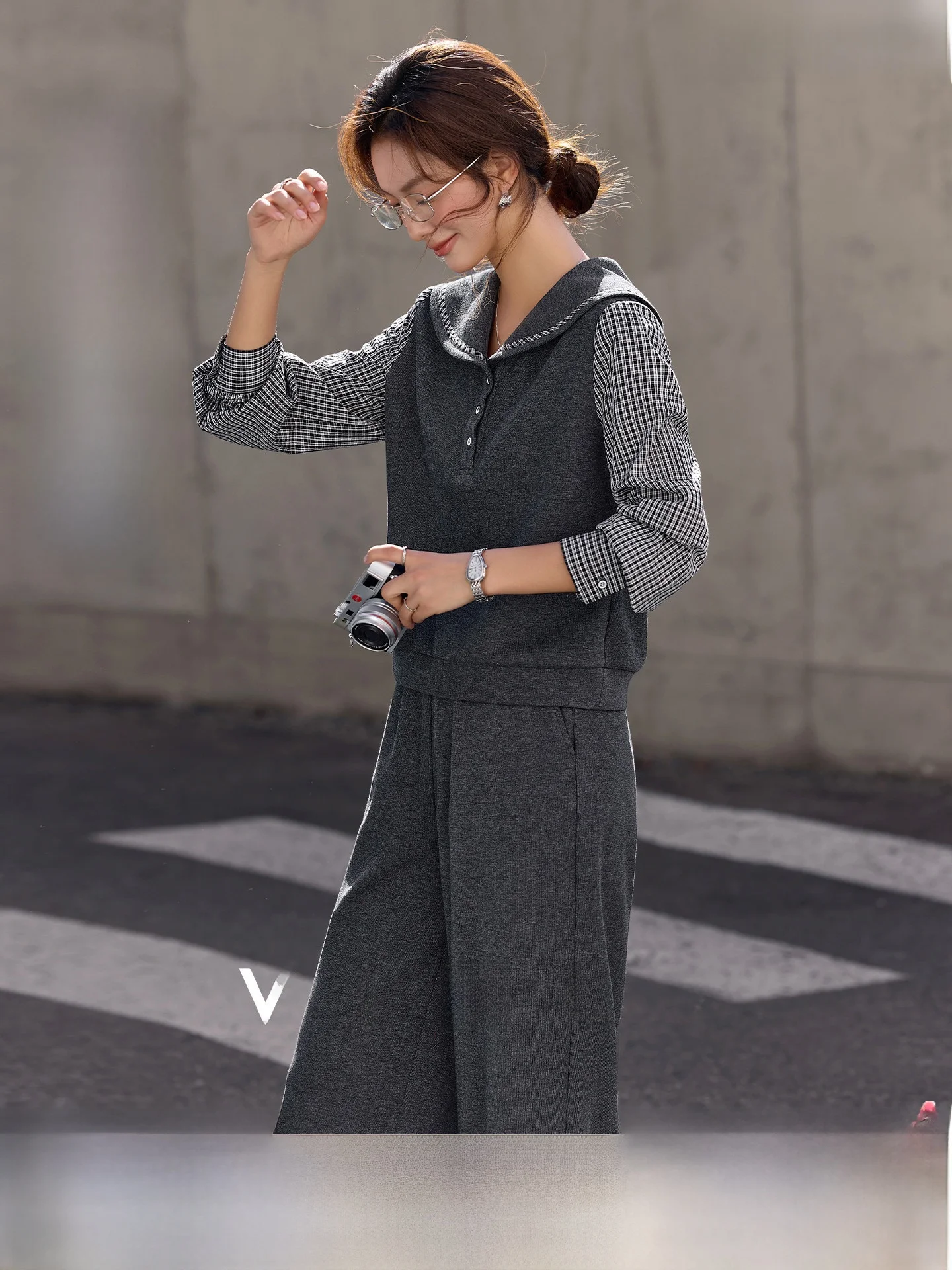 

Loose Fit Plaid Hoodie And Pants Set Casual Style Women's Spring Fashion Two-Piece Suit Comfortable Polyester Fiber Long Sleeve