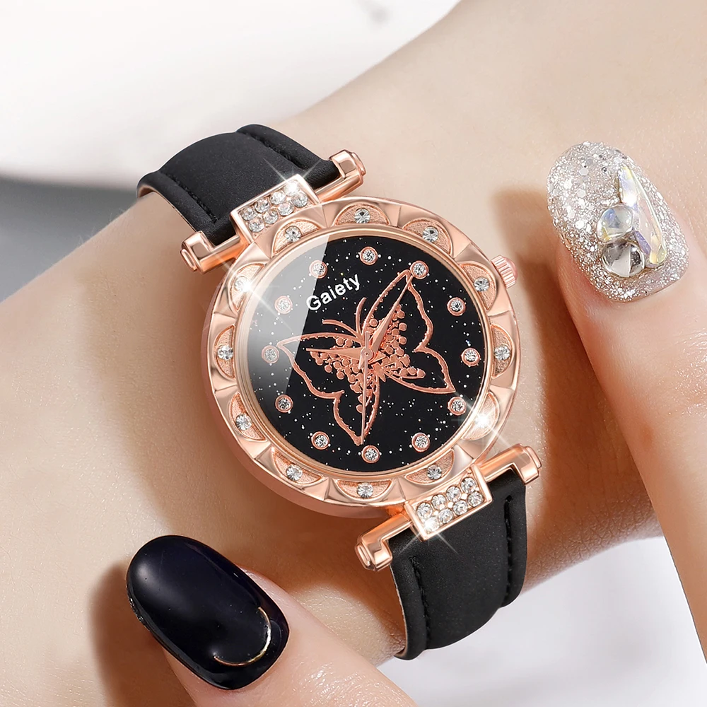 1PCS GAIETY Simple Luxury Leather Strap Watch Black Casual Fashion Quartz Watch Is The Perfect Gift For Her (No Box)