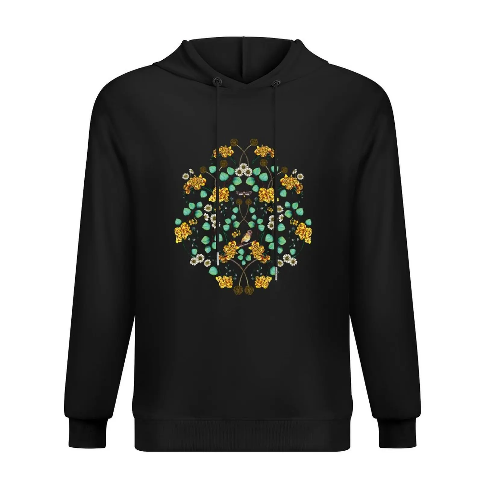 

Warblers & Moths - Yellow & Teal Spring Floral/Bird Pattern Hoodie fashion men mens clothing autumn new products new in hoodies