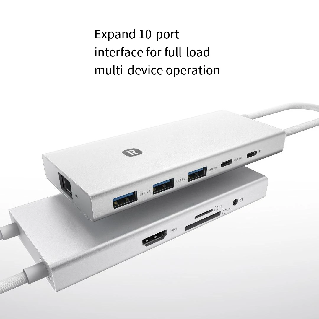 Xiaomi Mijia 10in1 Ports Type C Adapter 4K 60Hz 8K DP Port Type C Data Transfer USB3.0 TF/SD Reader Headphone Socket