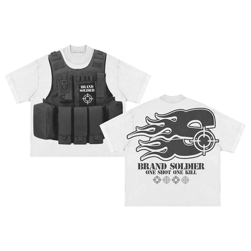 Streetwear Y2K Harajuku T shirt Men Hip Hop Bulletproof Vest Graphic Print Oversized Cotton Short Sleeved Casual Tops Tees New image 5