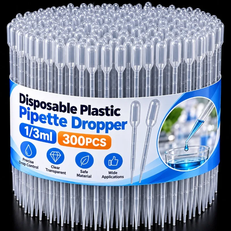 20/300pcs Clear Disposable Droppers Plastic Laboratory Liquid Dropper Pipette Graduated Container Equipment Straw Makeup Tools