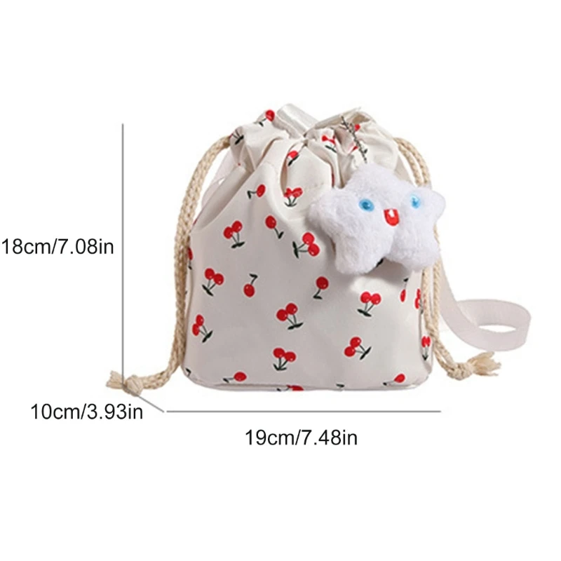 여성 양동이 가방 Drawstring 어깨 가방 여성 패션 Crossbody 메신저 가방 체리 패턴 여행을위한 비치 가방