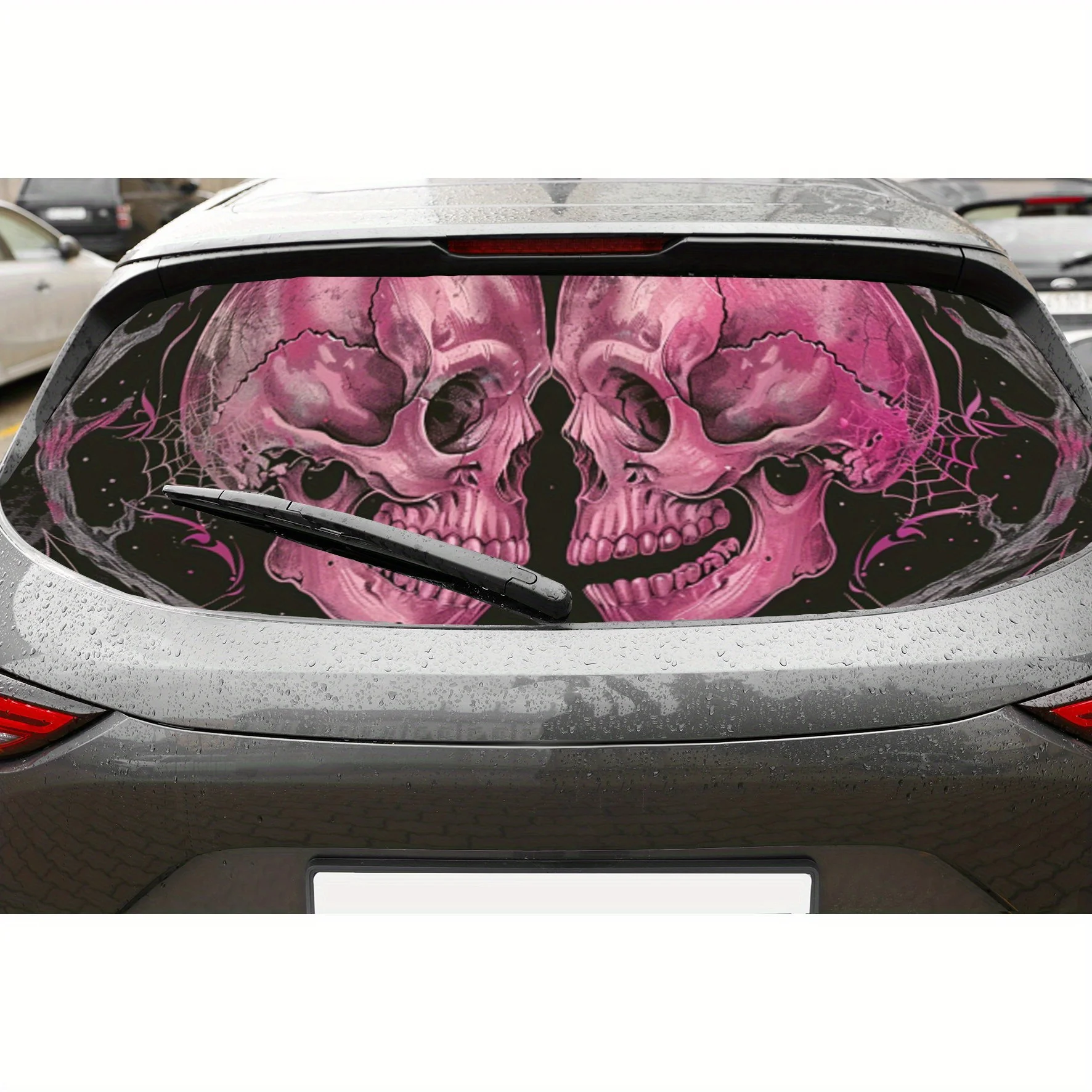 

Pink Skull and Spider Web PVC Perforated Car Vinyl Wraps, Privacy Enhancing Design for Rear Window, Car Rear Windshield Sticker