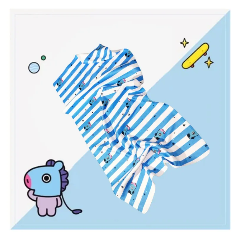 Bt21 스트라이프 패턴 소프트 타올, 카와이 SHOOKY MANG KOYA CHIMMY 흡수성 욕실 홈 세안 타월, 애니메이션 신제품, 74.5cm x 36cm