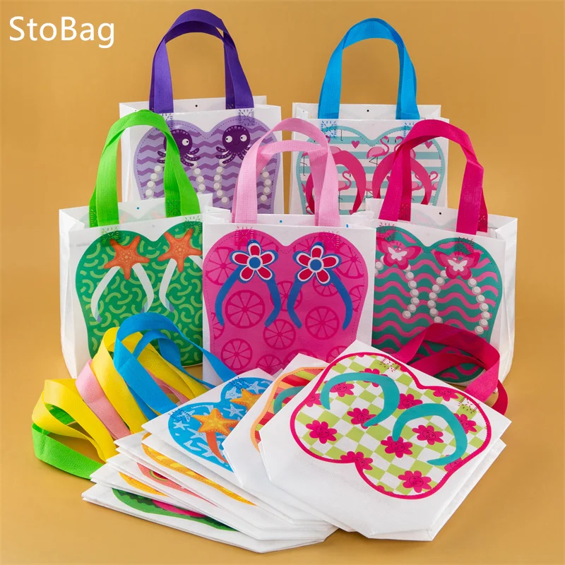 StoBag，Slipper style pattern，Beach，Play，Meeting，Kids ，Party，Summer，Waterproof，Non Woven Portable Tote Bag，shopping bag，12/30pcs