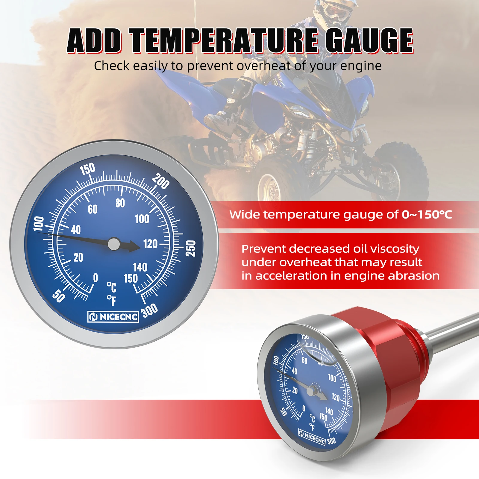 NICECNC Ölstandsanzeige mit Temperaturanzeige für Yamaha Raptor 700 700R 660R 2006-2024 YFZ450 2004-2013 5LP-21761-01-00 Aluminium – Detail 6