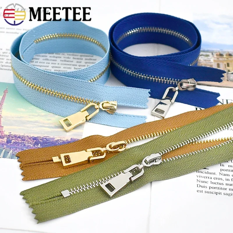 5/10 unidades Meetee 15/18/20/25/30cm 3 #   Zíperes de metal com trava automática de ponta próxima para bolsa, roupas, vestuário, reparo diy, acessórios de costura