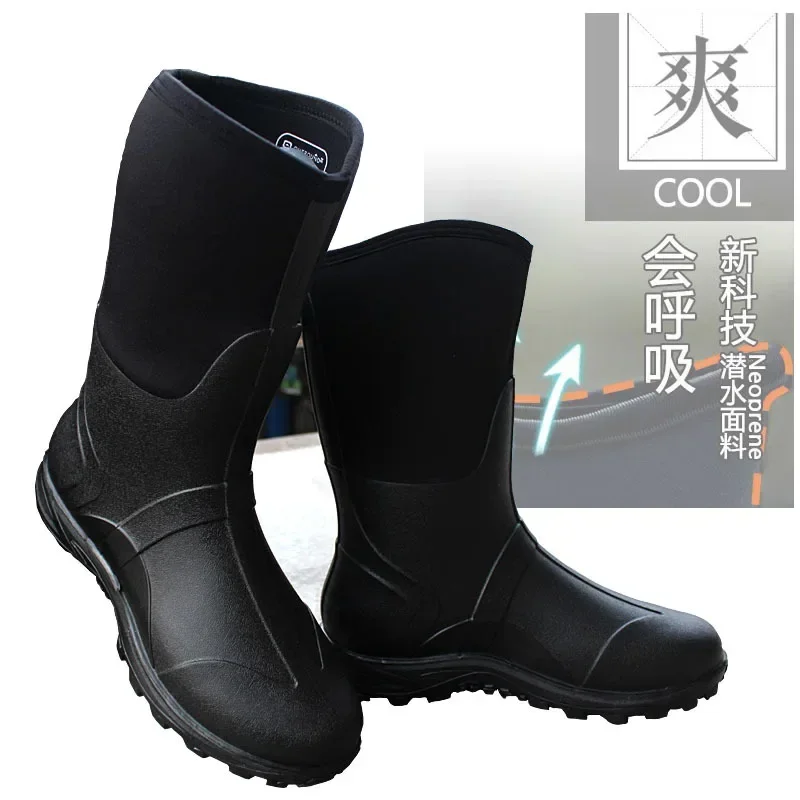 

DurableMen's Rain Shoes Medium Tube Non-slip Wear-resistant Rain Boots Men's Industrial And Mining Snow Boots