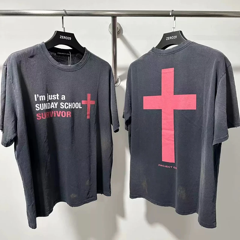 Stain Black Washed Project T-shirt GR Cotton Loose Tee Men