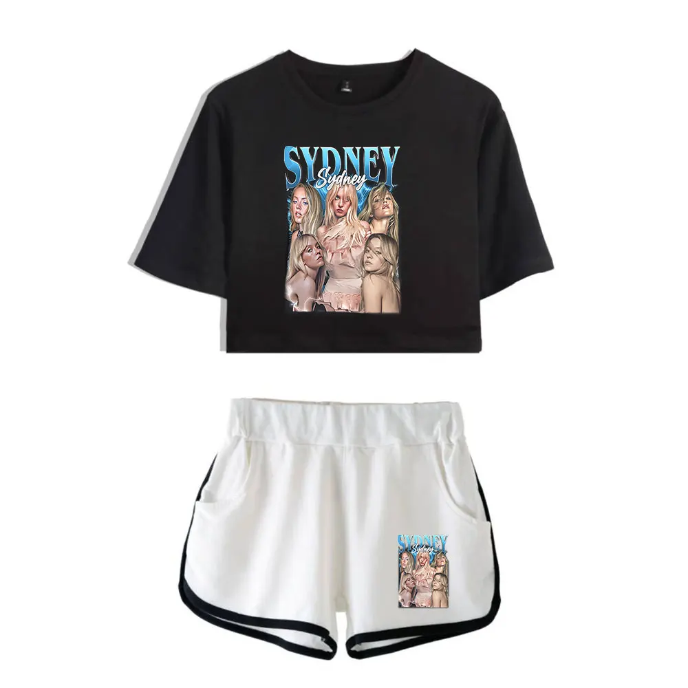 

Sydney Sweeney Suit Vintage 90s logo Merch Tops Harajuku Two Piece Set Shorts+Lovely TShirt Trendy Suit