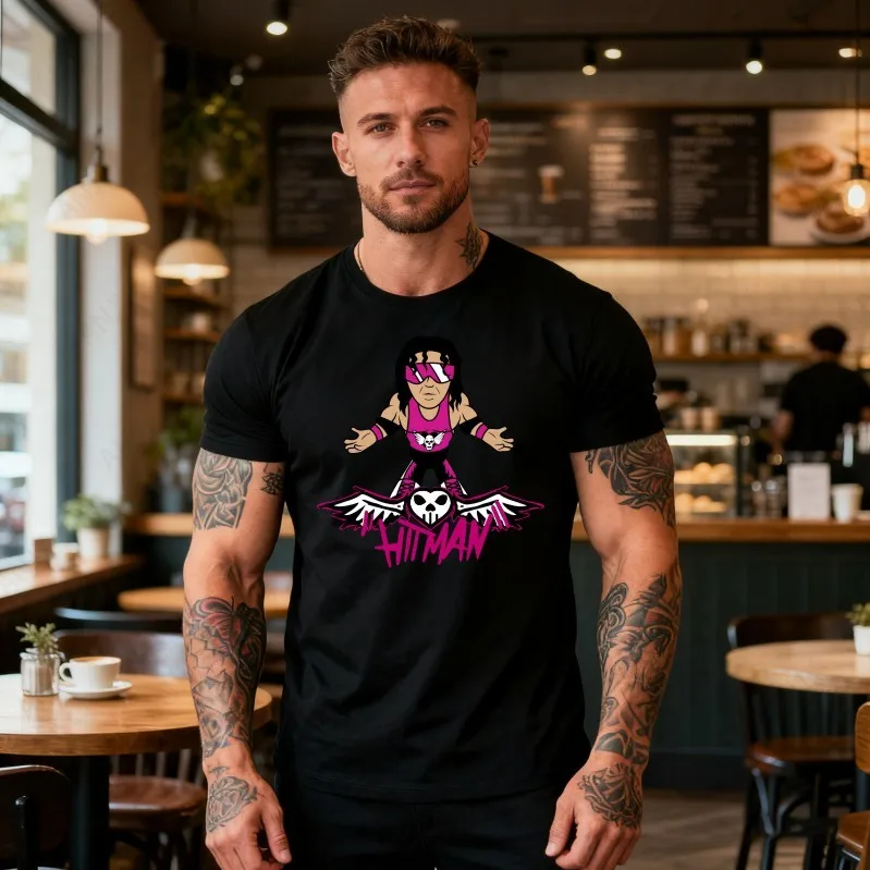 Camiseta Retro Americana de Lucha Libre Profesional, Bret Hart, Diseño Clásico de la WWE, Estampado de Dibujos Animados, 100% Algodón