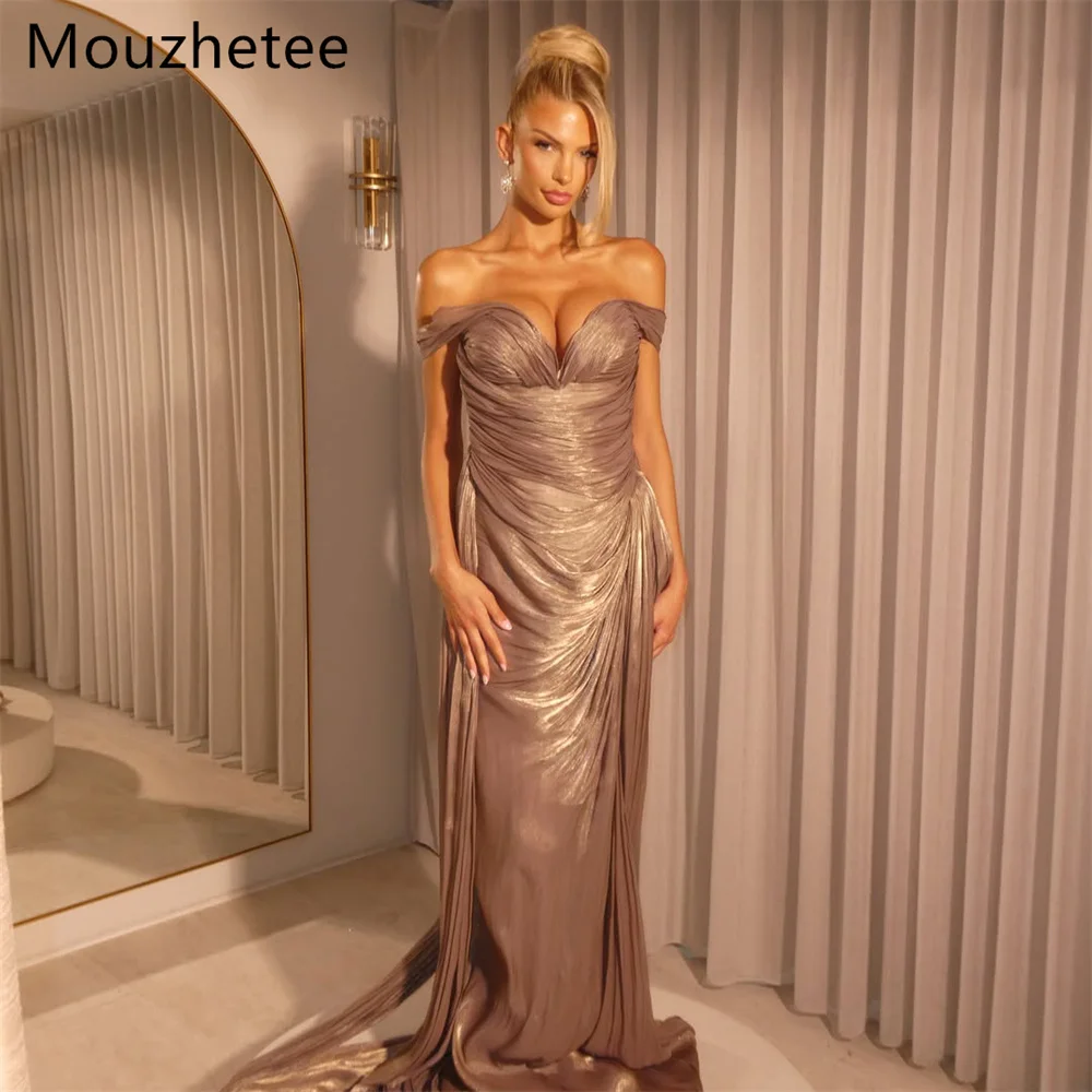 

Mouzhetee Elegant Mermaid Off The Shoulder Pleat Evening Dresses Formal Party Gowns for Women Shiny Prom Gown Customized 2026