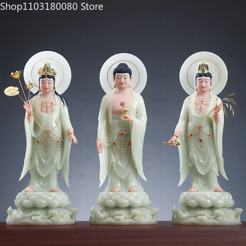 White marble Amitabha buddha statue Guanyin Mahasthamaprapta Bodhisattva sculpture Large,40cm,48cm,68cm