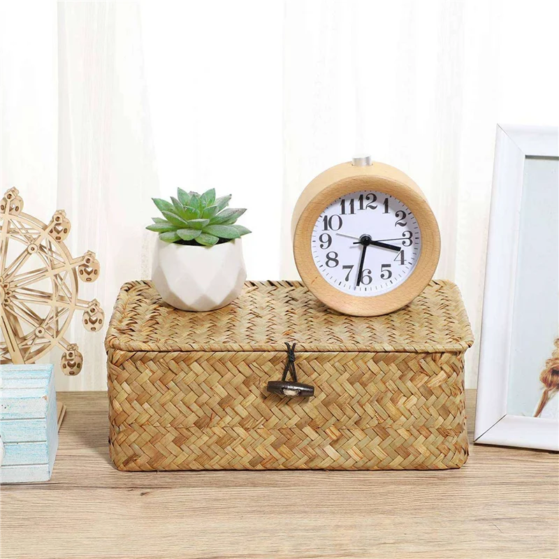 

5X Seagrass Hand Woven Storage Box Storage Box Storage Basket Makeup Organizer Multipurpose Container With Lid