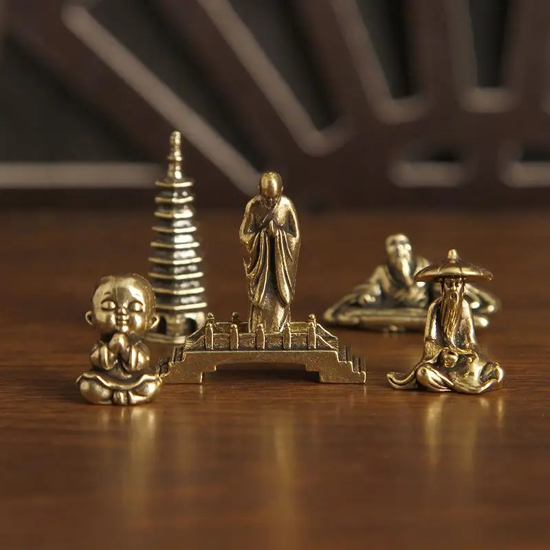 Miniature Monk Figurine Fishing Old Man Small Statue Desktop Ornaments Retro Mini Figurines Home Decoration Crafts