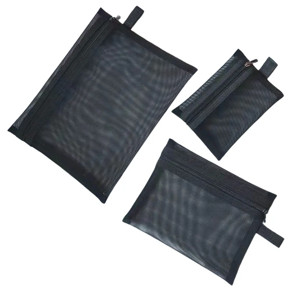 مجموعة حقائب مكياج شبكية مكونة من 3 قطع، حقائب تنظيم للسفر المحمولة لتخزين مستحضرات التجميل وحقائب شبكية للسفر بسحاب #3