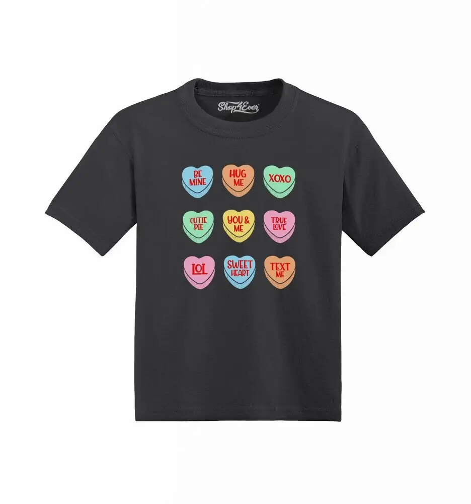 Valentine's Day Candy Hearts Toddler Cotton T-Shirt Valentines ShirtsUnisex T-shirts for Men Women Summer Tees  Luxury bra