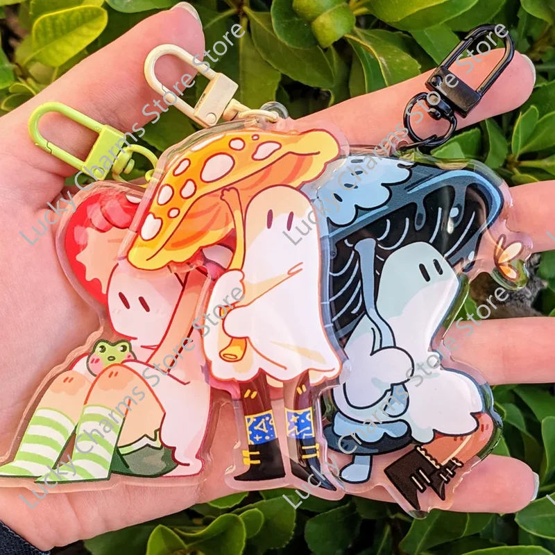 Cottagecore Ghost Mushroom Umbrella Acrylic Keychain Cute Specter Frog Cartoon Pastel Backpack Bag Charm Decor Gift