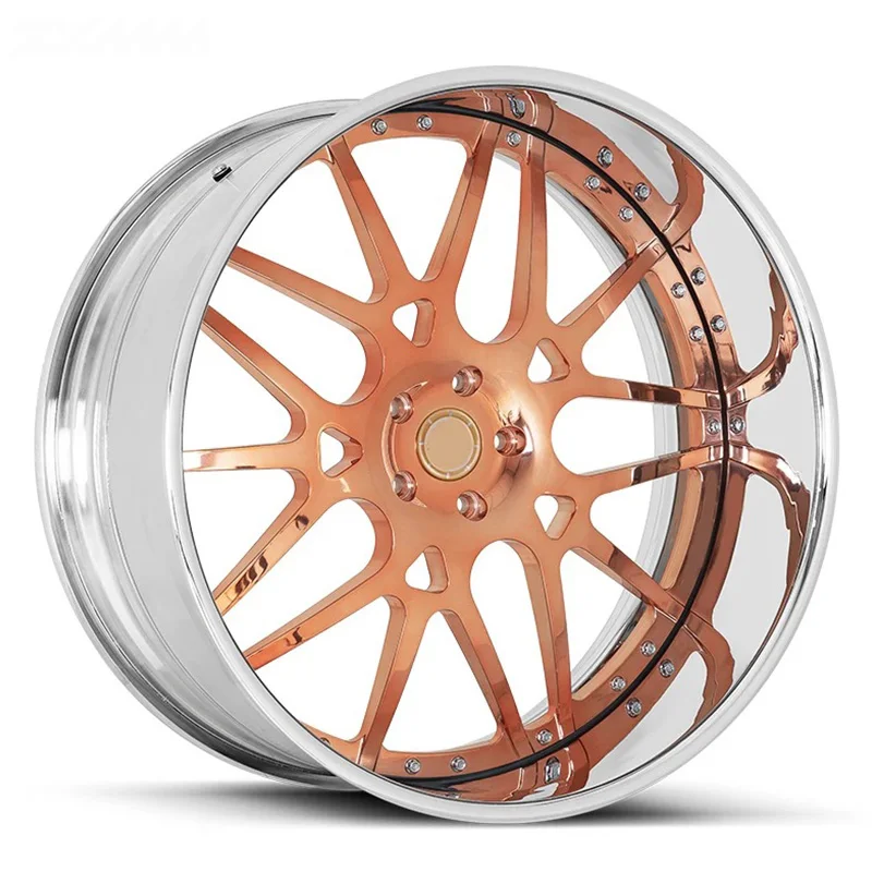Car Rims 2 Piece For 18 19 20 21 22 23 24 26 Inch 5x120.65 Gold Plated Chrome Deep Lip Forged Wheels
