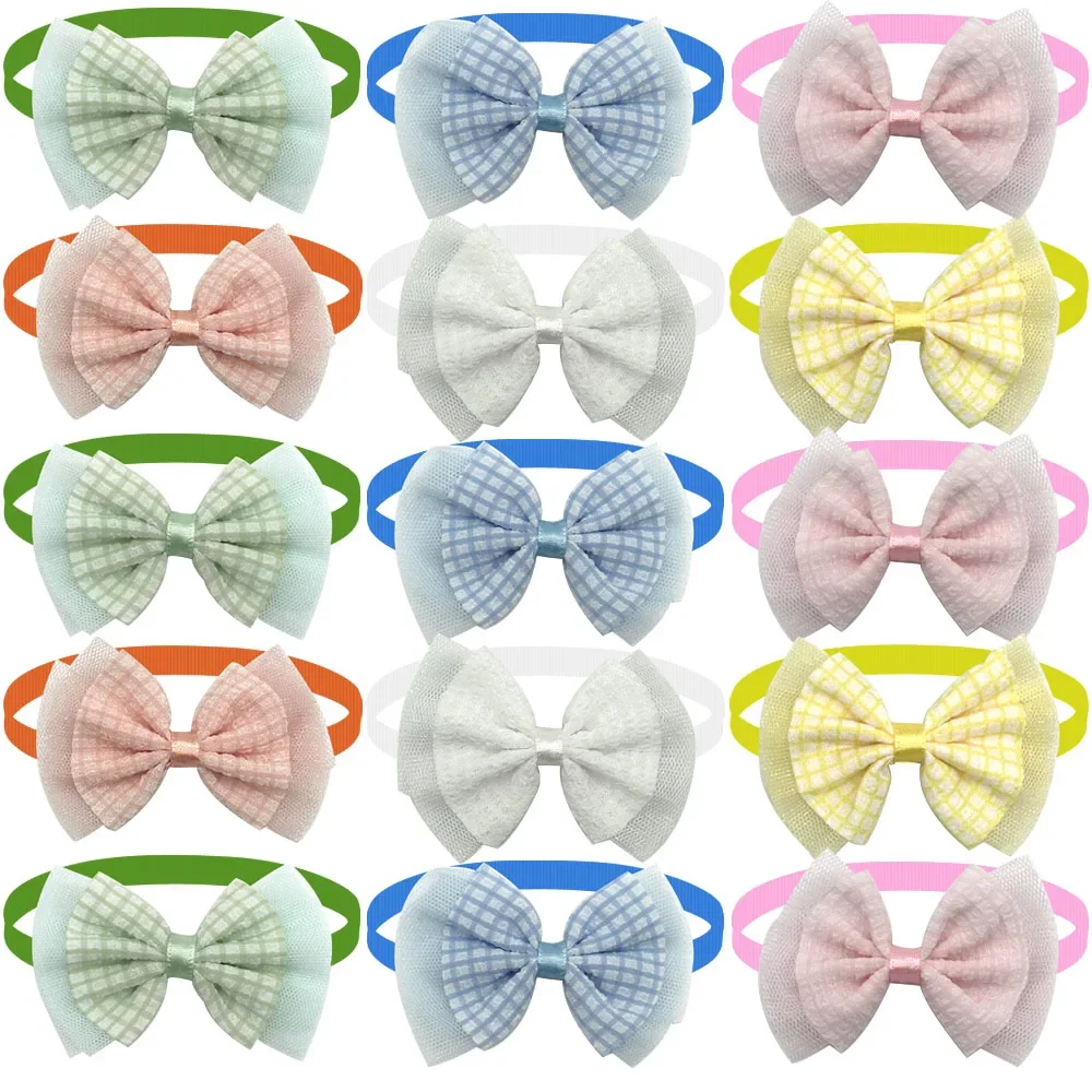 

For Plaid 50/100pcs Bow Tartan Bowknots Grooming Ties Accessories Cute Bowties Bows Small Decoration Pets Cat Dog