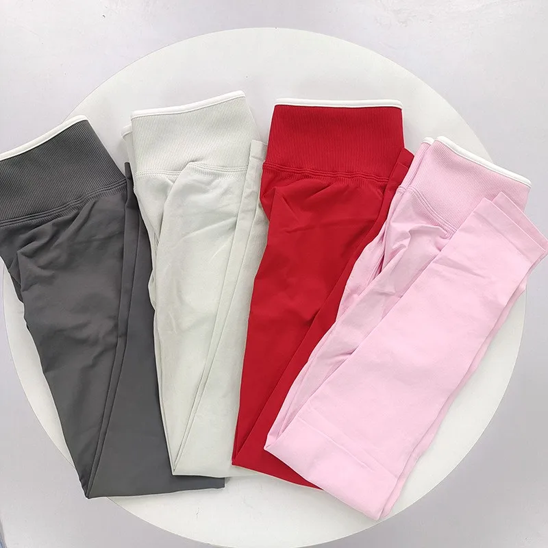 Nahtlose High-Rise-Leggings für Damen mit Pfirsich-Lifting-Effekt und Colorblock-Design – 4-Wege-Stretch, Bauchkontrolle für Fitness, Yoga & Laufen – Detail 4