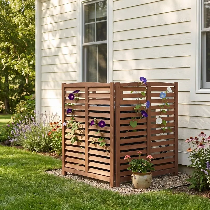 32 W X 38 H Inch Brown 3-Panel Outdoor Wooden Screen Outside Wood Privacy Fence