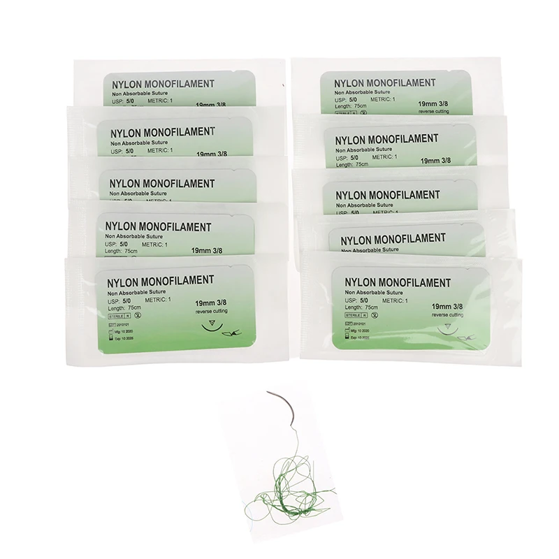 12 ชิ้น 75 เซนติเมตร 2/0 3/0 4/0 5/0 Medical เข็มเย็บไนลอนด้ายโพลีเอสเตอร์ Suture Practice Kit การสอนสาธิตการออกกําลังกาย
