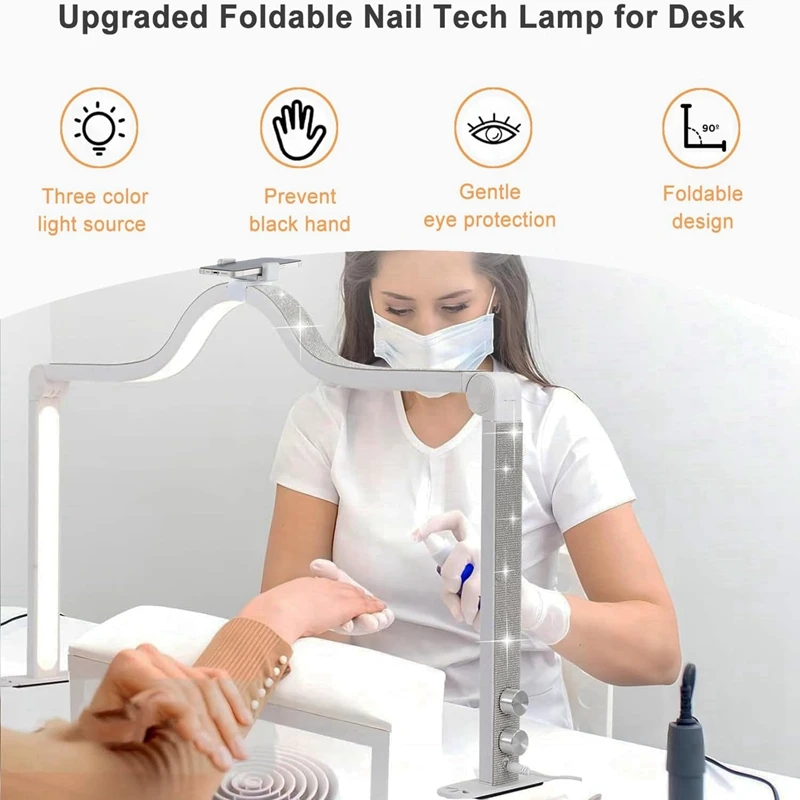 35inch Nail Desk Lamp 48W LED Half Moon Light with Holder Large Sauqre Fill Light for Lash Nails Photography Puzzle Crafting