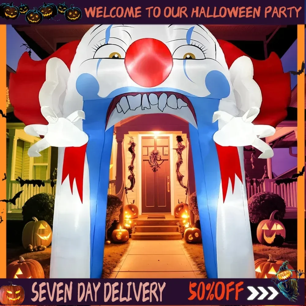 

10FT Halloween Inflatables Outdoor Decorations, Large Halloween Clown Archway Inflatable with LED Light, Halloween Arch Blow