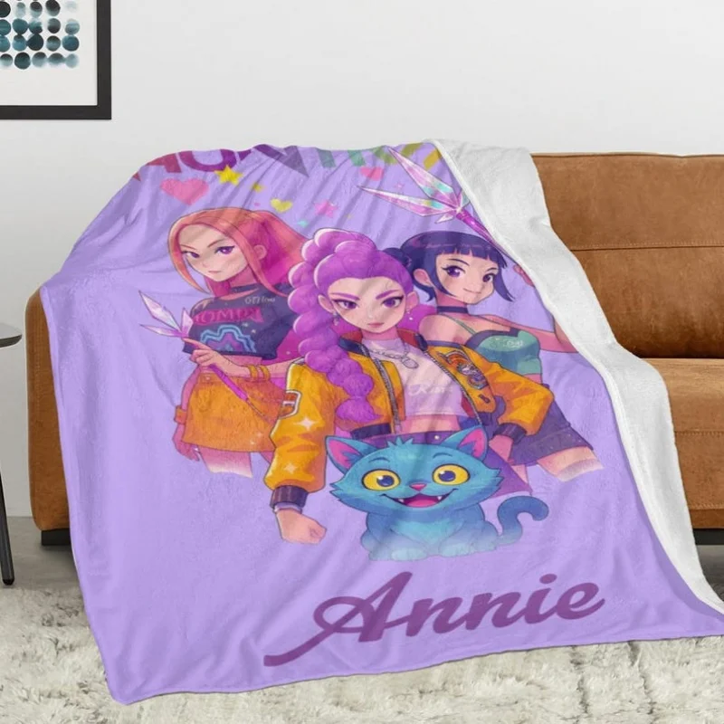 

K-POP Custom Name Blanket D-Demon H-Hunters Personalized Gift for Girls Office Camping Nap Leisure Home Decor Birthday Present