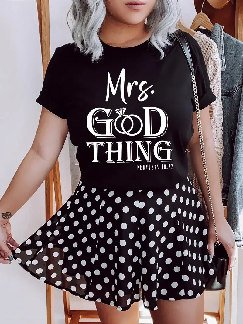 MRS GOD letter ring pattern Printed T-shirt Funny Street Retro Women's T-shirt Fashion Casual Summer Top Harajuku 2024New Kawaii