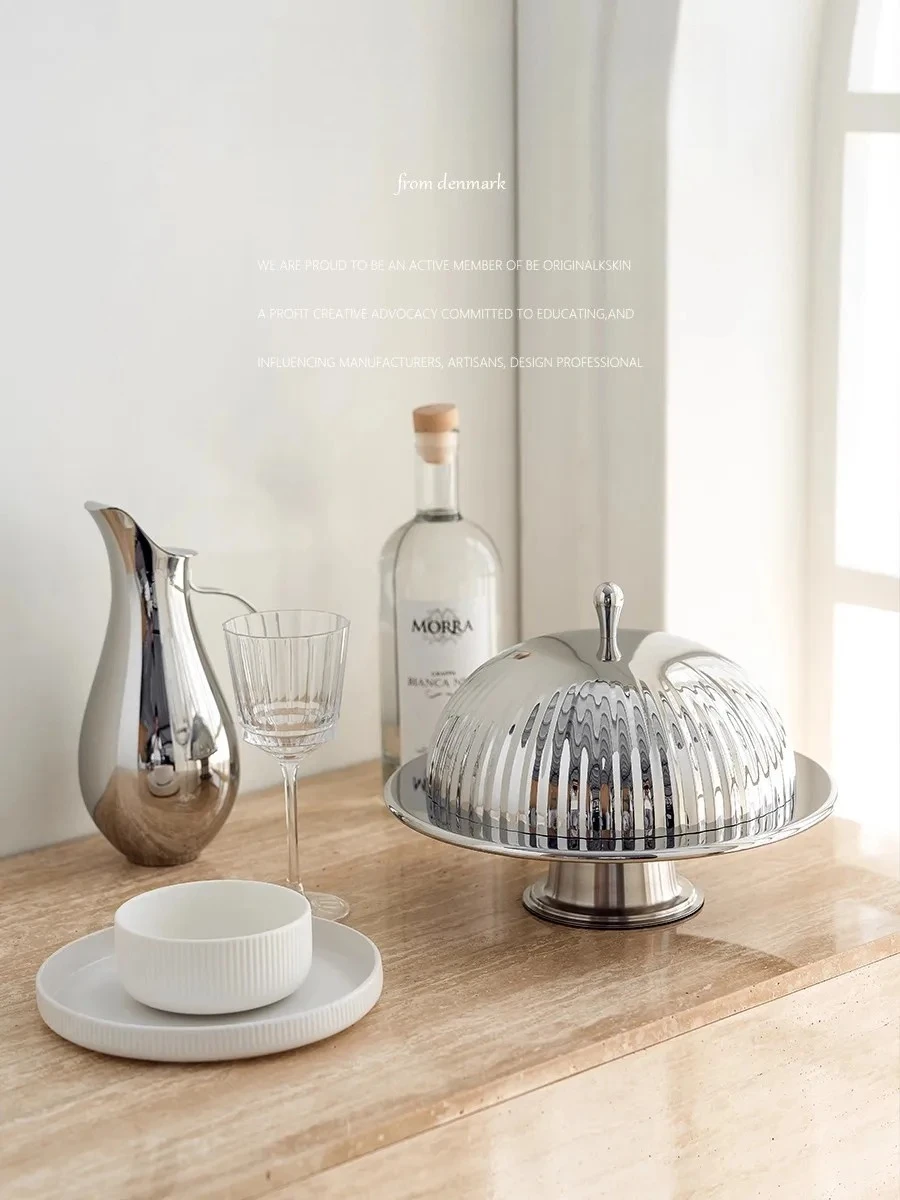 European Style Modern Exquisite Creativity Stainless Steel Pastry Tray Advanced Western Cuisine Dust-Proof Steak Serving Plate