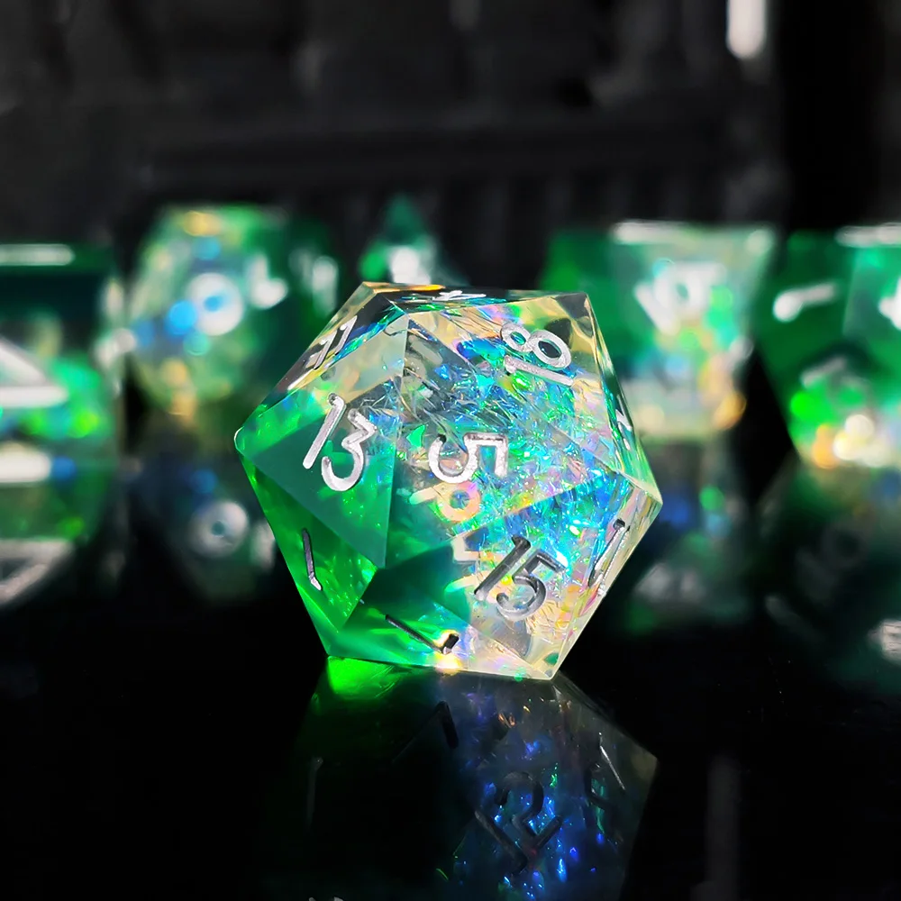 

7Pcs/set Resin Sharp Dice Set Blend Color Shining Dice Set for Dungeons Dragons Board Games Dice Entertainment Games Dice D4-D20