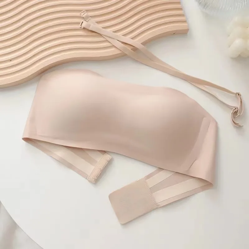 Sexy feminino sólido sem alças push up sutiãs invisível anti deslizamento tira lingeries para mulher sutiã sem costura tubo topos alças