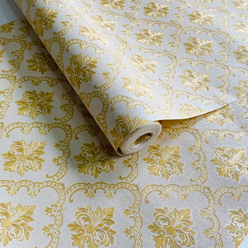Luxury Gold Damask Wallpaper European Classic Floral Wallcovering White Background Wall Paper for Living Room Bedroom