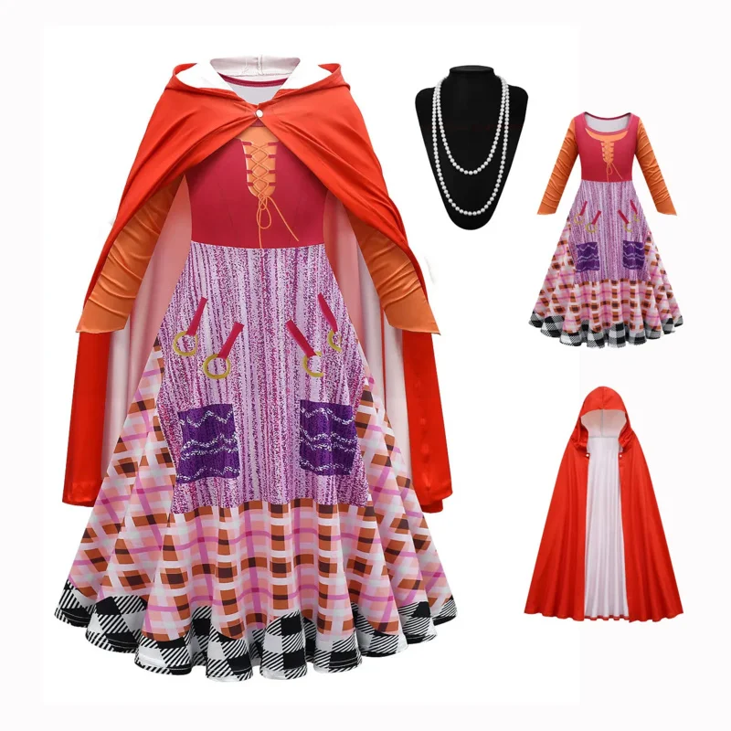 

Bear's Den Girls Hocus pocus Cosplay Children Witch crazy 2 Dress Cloak Mary Costume Winter Carnival Kids Masquerade P New 2025