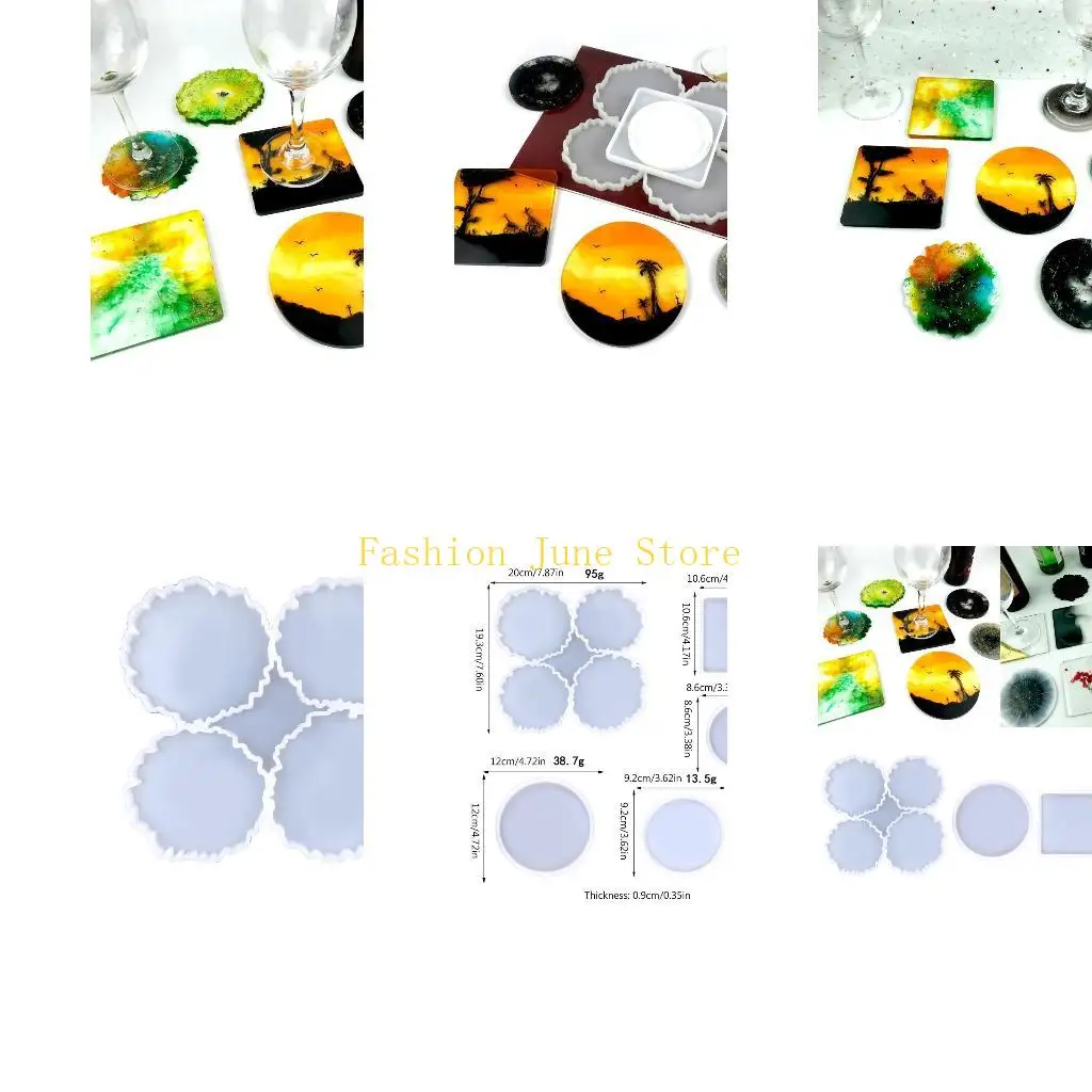 

N5KA Round Square Cups Mat Resin Molds DIY Epoxy Resin Silicone Molds Coasters Moulds