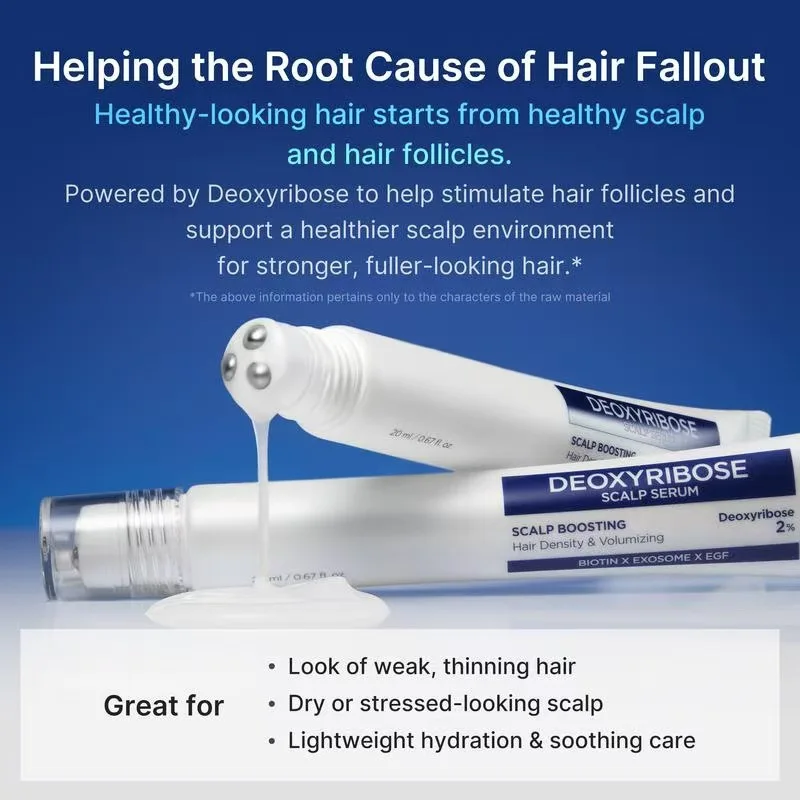 20ml Deoxyribose Scalp Serum with Biotin 2% - Hair Density & Volumizing Treatment No-Rinse Massage Applicator Hydrate Longer
