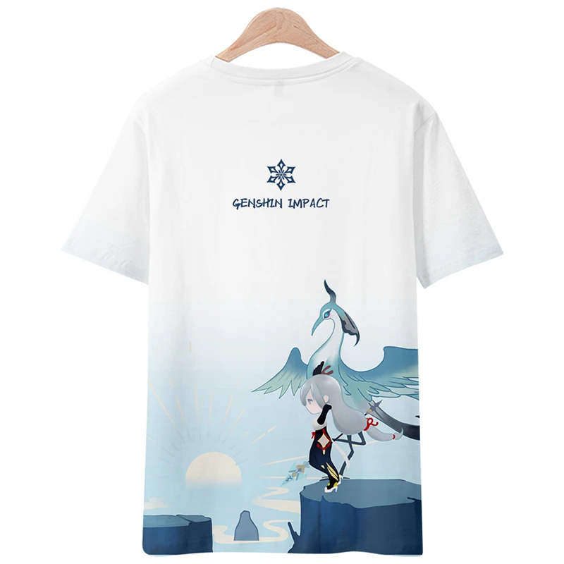 2026 Genshin تأثير لعبة الملابس الطرفية الصيف الرجال والنساء Shenhe أنيمي كوس استرخاء تي شيرتات قصيرة الاكمام مجموعة